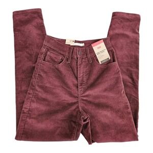 Levi's Womens Burgundy Corduroy High Waisted Mom Jeans 00/24 Tapered Leg Stretch